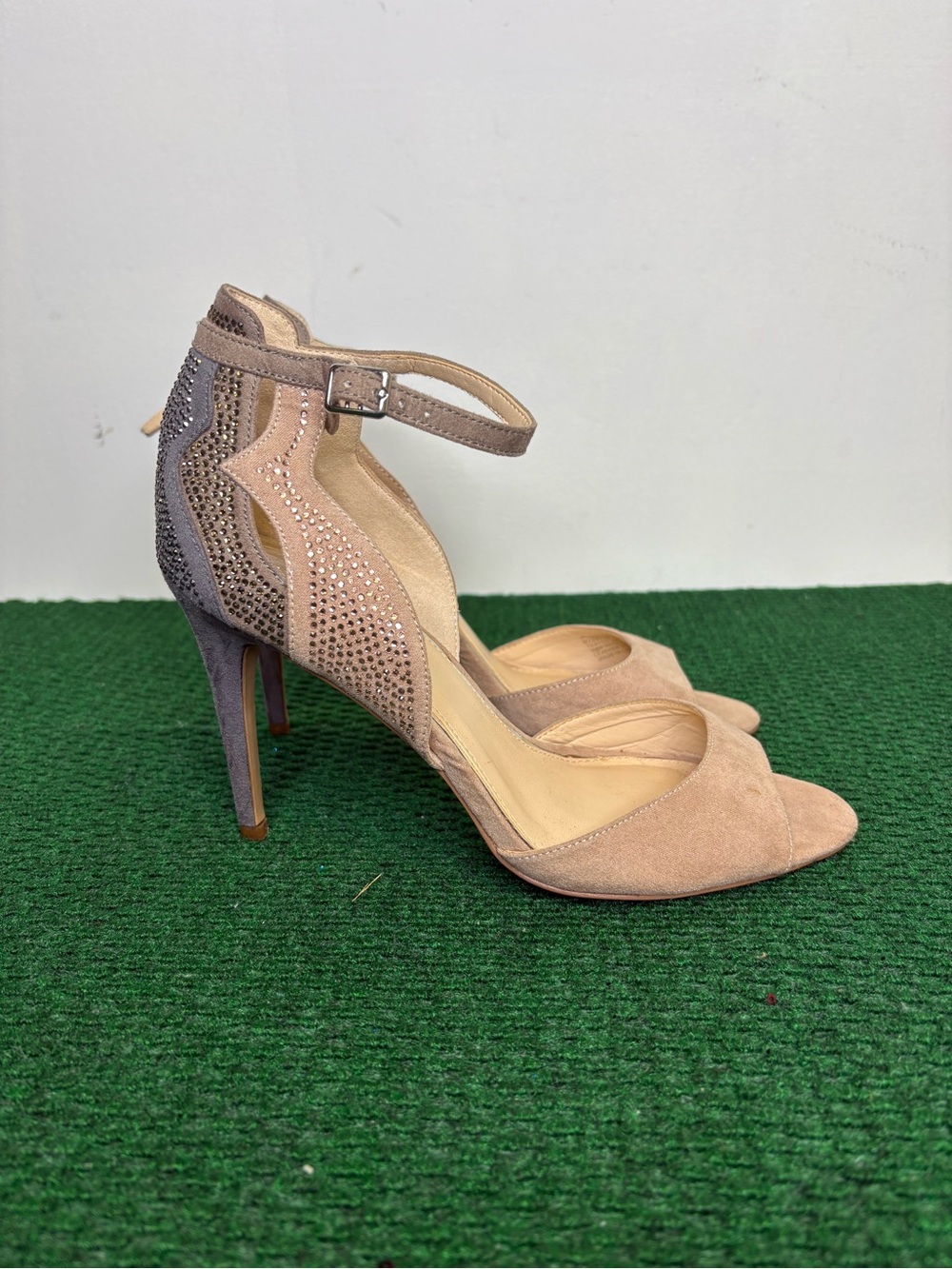 Jessica Simpson Two-Tone Blush and Taupe Suede Ankle-Strap Heels